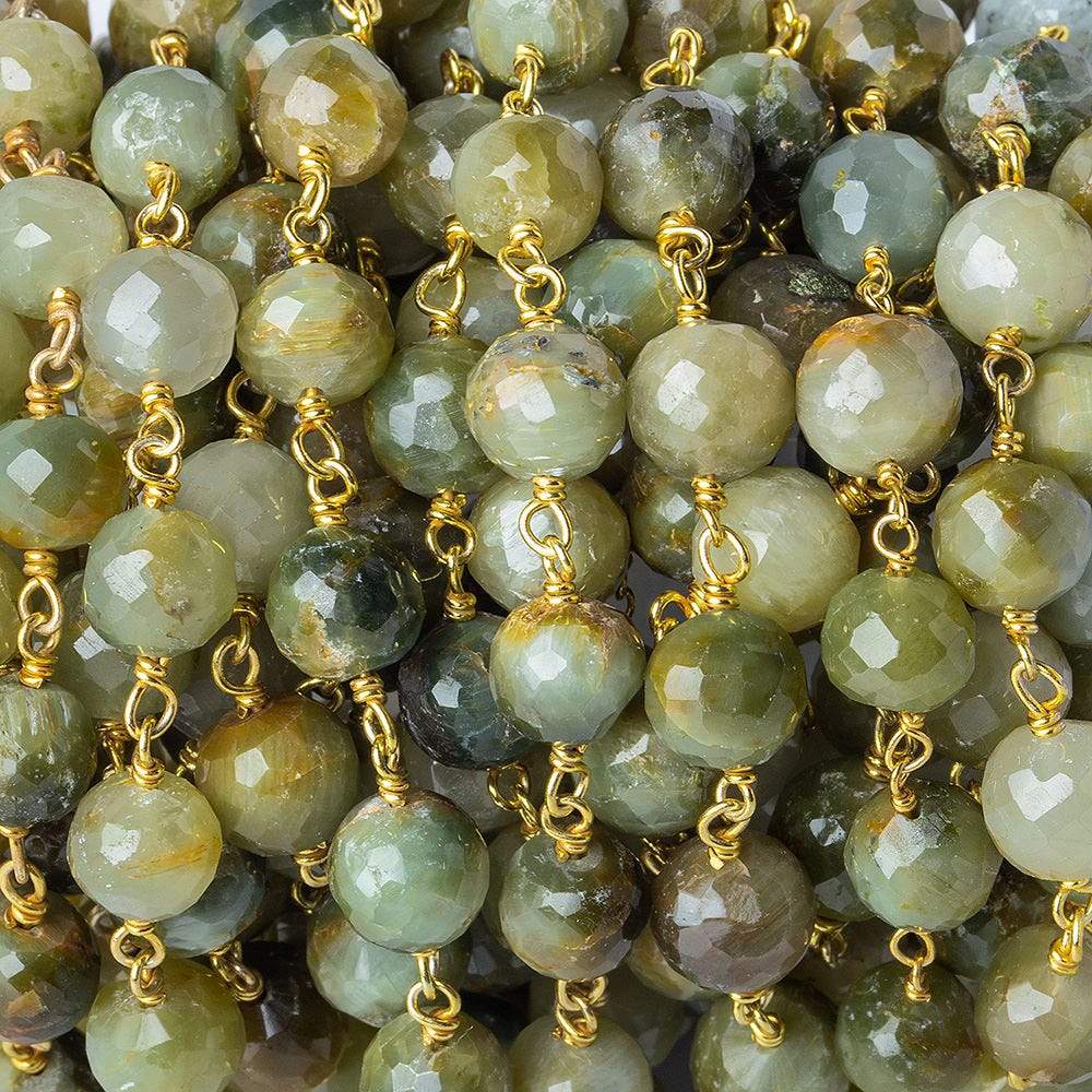 7mm Cat's Eye Green Quartz faceted round Vermeil Chain by the foot (ONLINE ORDER ONLY)