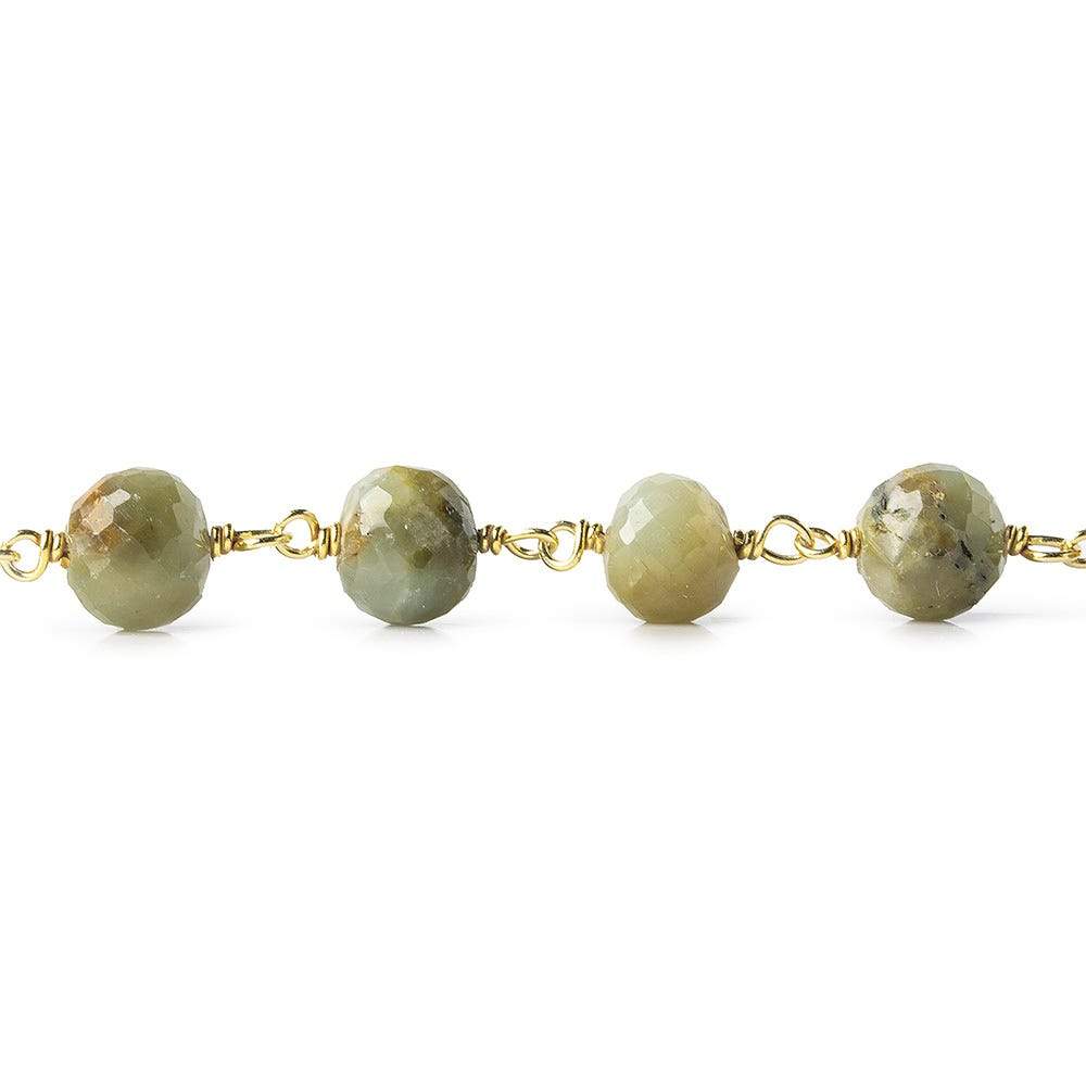 7mm Cat's Eye Green Quartz faceted round Vermeil Chain by the foot (ONLINE ORDER ONLY)