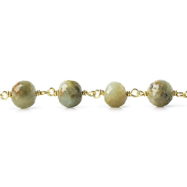 7mm Cat's Eye Green Quartz faceted round Vermeil Chain by the foot (ONLINE ORDER ONLY)