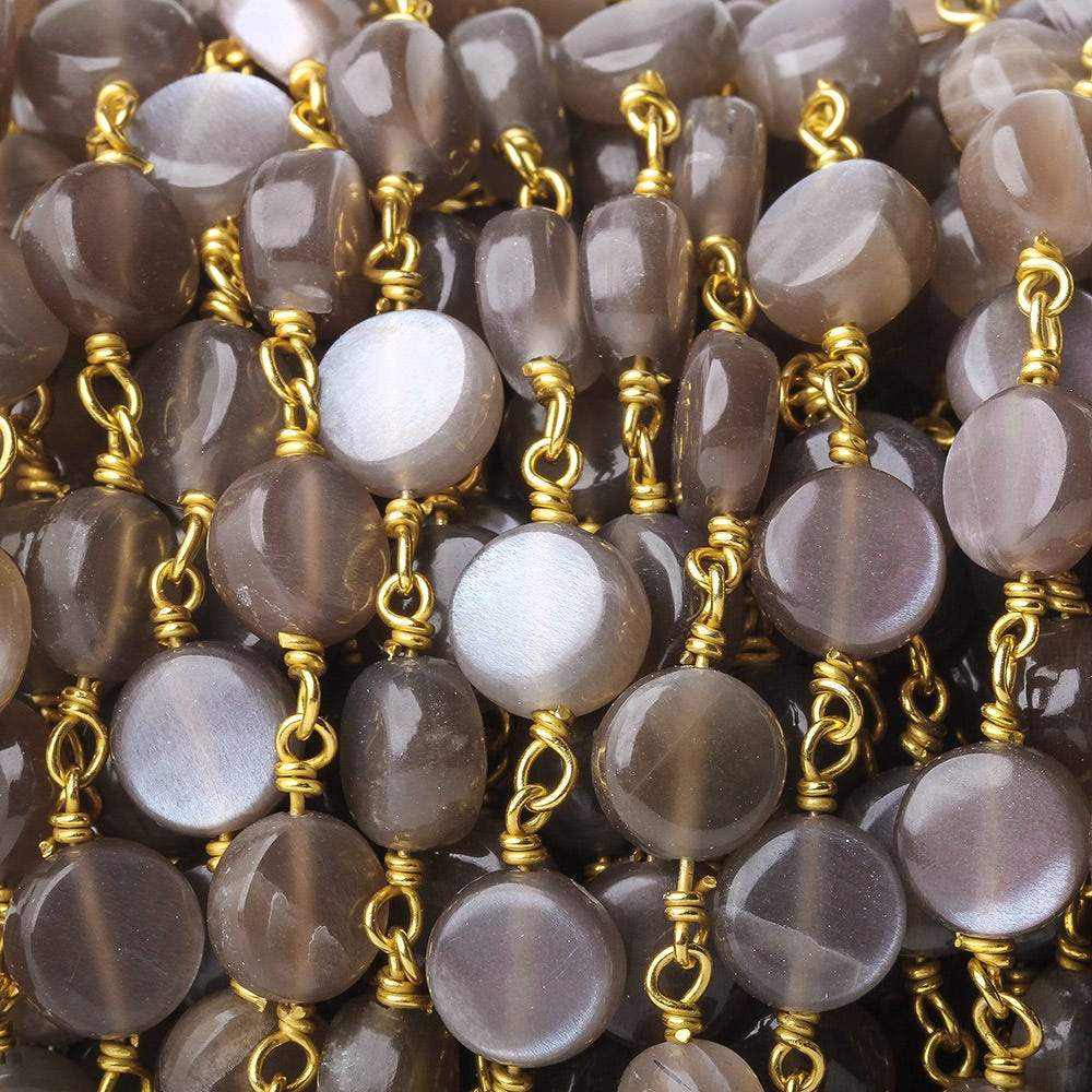 7mm Chocolate Moonstone plain coin Vermeil Chain by the foot (ONLINE ORDER ONLY)
