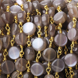 7mm Chocolate Moonstone plain coin Vermeil Chain by the foot (ONLINE ORDER ONLY)