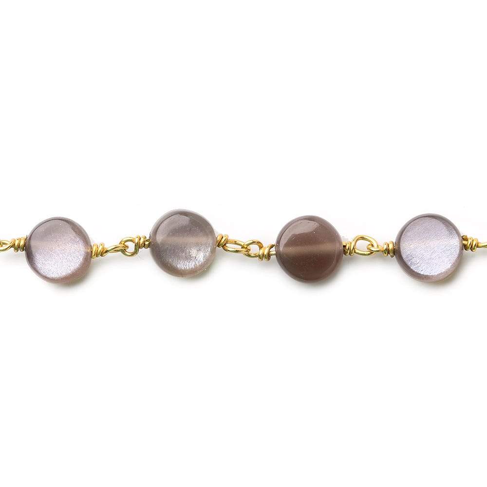 7mm Chocolate Moonstone plain coin Vermeil Chain by the foot (ONLINE ORDER ONLY)