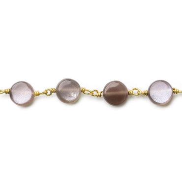 7mm Chocolate Moonstone plain coin Vermeil Chain by the foot (ONLINE ORDER ONLY)