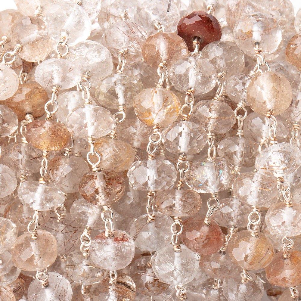 7mm Copper Rutilated Quartz Faceted Rondelles on .925 Silver Chain by the Foot (ONLINE ORDER ONLY)
