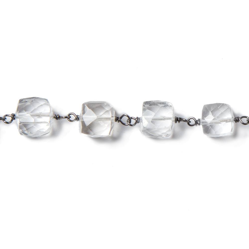 7mm Crystal Quartz faceted cube Oxidized Silver Chain by the foot 24 pcs (ONLINE ORDER ONLY)