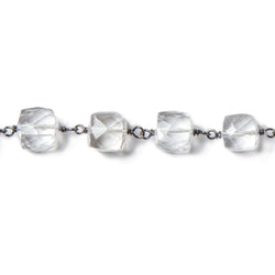 7mm Crystal Quartz faceted cube Oxidized Silver Chain by the foot 24 pcs (ONLINE ORDER ONLY)