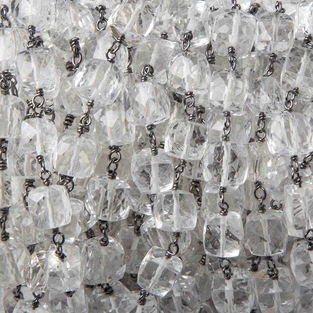 7mm Crystal Quartz faceted cube Oxidized Silver Chain by the foot 24 pcs (ONLINE ORDER ONLY)