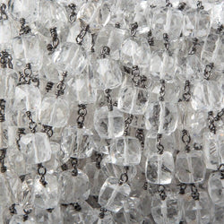 7mm Crystal Quartz faceted cube Oxidized Silver Chain by the foot 24 pcs (ONLINE ORDER ONLY)