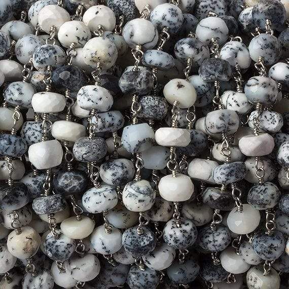 7mm Dendritic Opal faceted rondelle Silver Chain by the foot 30 pcs (ONLINE ORDER ONLY)