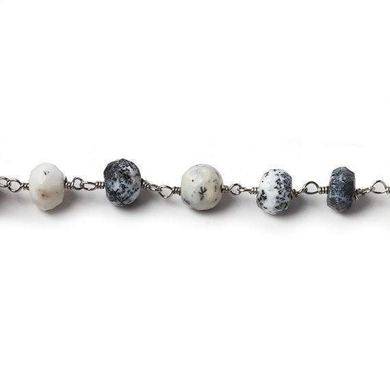 7mm Dendritic Opal faceted rondelle Silver Chain by the foot 30 pcs (ONLINE ORDER ONLY)