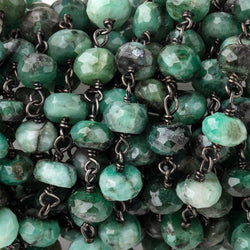 7mm Emerald Faceted Rondelle Beads on Black Gold over .925 Silver Chain (ONLINE ORDER ONLY)