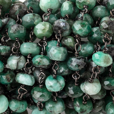 7mm Emerald Faceted Rondelle Beads on Black Gold over .925 Silver Chain (ONLINE ORDER ONLY)