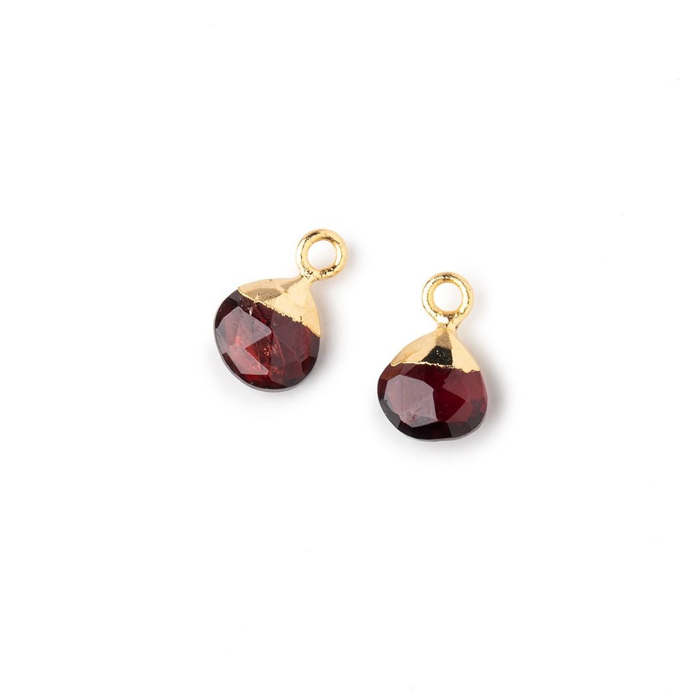 7mm Gold Leafed Garnet Faceted Heart Set of 2 Pendants (ONLINE ORDER ONLY)