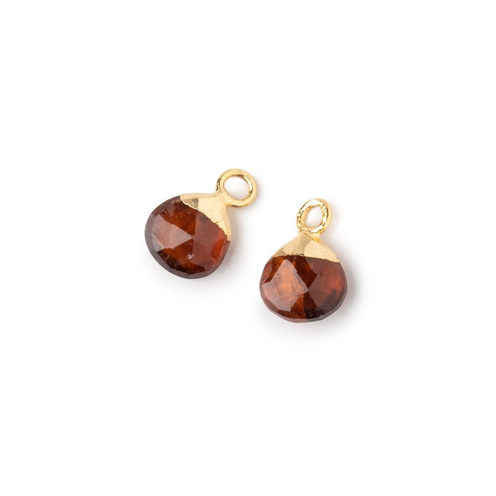 7mm Gold Leafed Hessonite Garnet Faceted Heart Set of 2 Pendants (ONLINE ORDER ONLY)