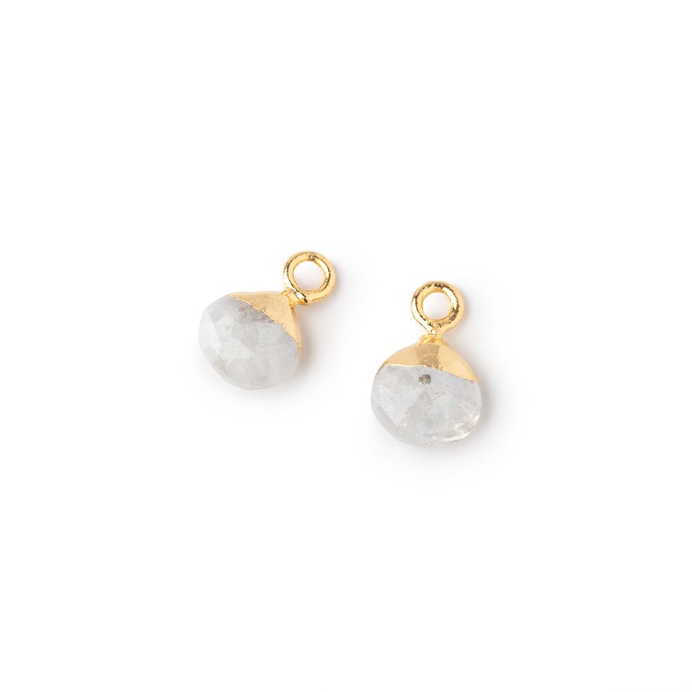 7mm Gold Leafed Rainbow Moonstone Faceted Heart Set of 2 Pendants (ONLINE ORDER ONLY)