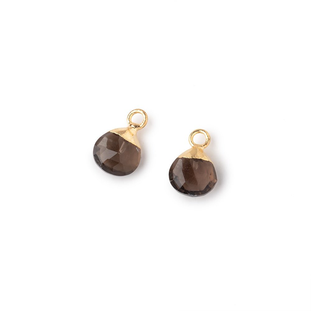 7mm Gold Leafed Smoky Quartz Faceted Heart Set of 2 Pendants (ONLINE ORDER ONLY)