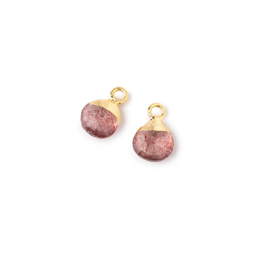 7mm Gold Leafed Strawberry Quartz Faceted Heart Set of 2 Pendants (ONLINE ORDER ONLY)