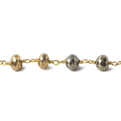 7mm Gold plated Pyrite & Pyrite faceted rondelle Gold plated Chain by the foot (ONLINE ORDER ONLY)