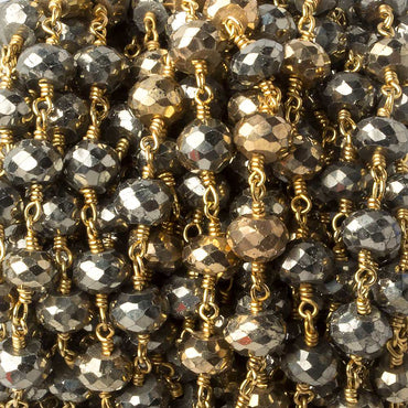 7mm Gold plated Pyrite & Pyrite faceted rondelle Gold plated Chain by the foot (ONLINE ORDER ONLY)