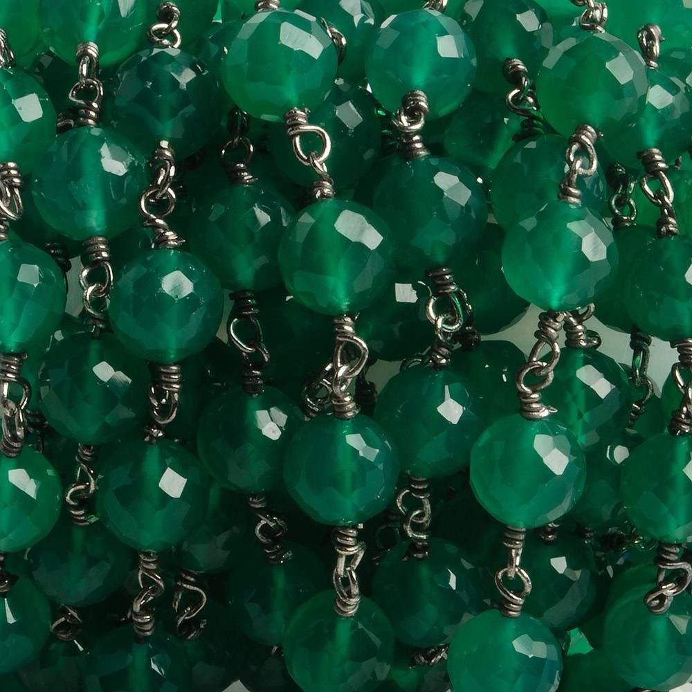 7mm Green Onyx faceted round Black Gold .925 Silver Chain by the foot 24 pieces (ONLINE ORDER ONLY)