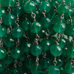 7mm Green Onyx faceted round Black Gold .925 Silver Chain by the foot 24 pieces (ONLINE ORDER ONLY)