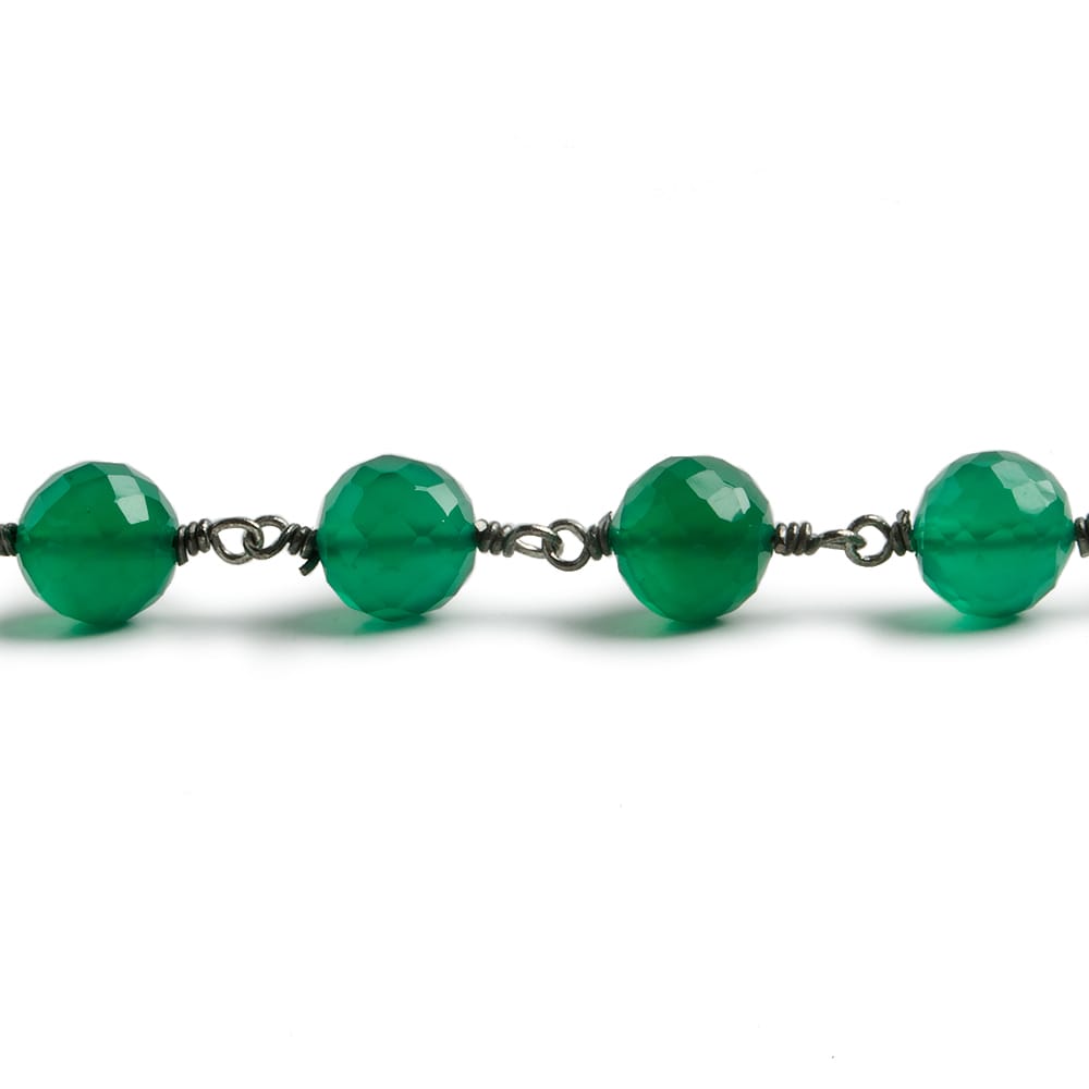 7mm Green Onyx faceted round Black Gold .925 Silver Chain by the foot 24 pieces (ONLINE ORDER ONLY)