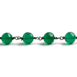 7mm Green Onyx faceted round Black Gold .925 Silver Chain by the foot 24 pieces (ONLINE ORDER ONLY)