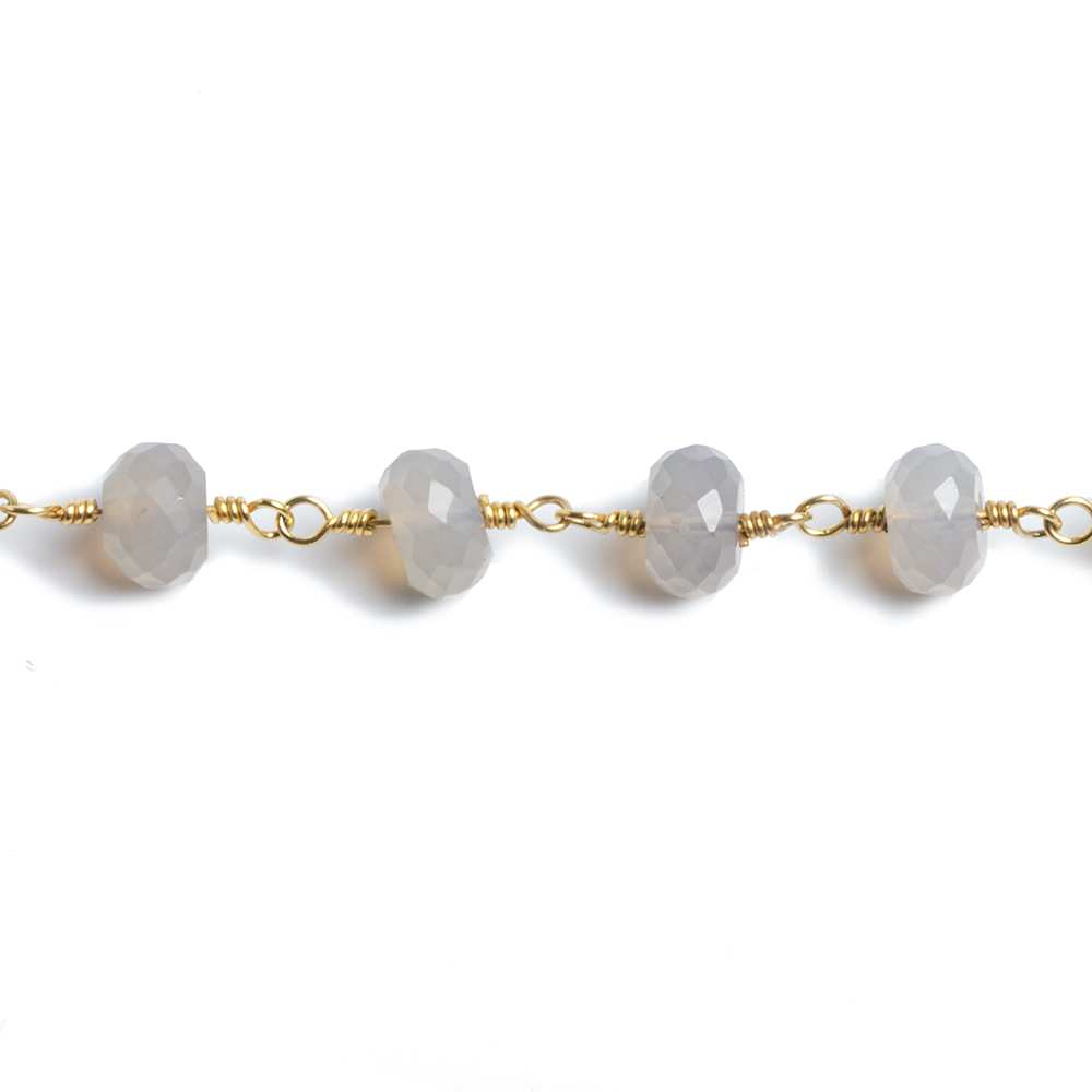 7mm Grey Chalcedony faceted rondelle Gold Chain by the foot 26 beads (ONLINE ORDER ONLY)