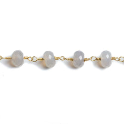 7mm Grey Chalcedony faceted rondelle Gold Chain by the foot 26 beads (ONLINE ORDER ONLY)