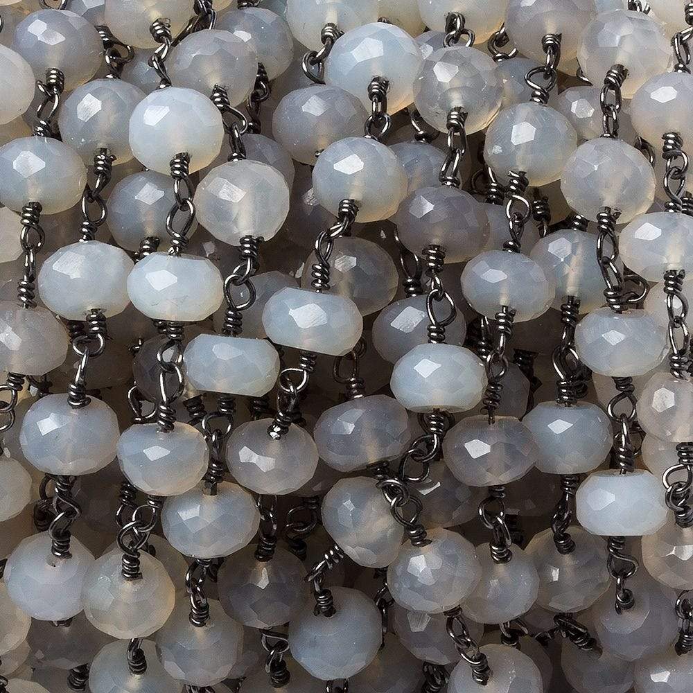 7mm Grey Chalcedony rondelle Black Gold Chain by the foot 27 pieces (ONLINE ORDER ONLY)