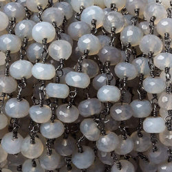 7mm Grey Chalcedony rondelle Black Gold Chain by the foot 27 pieces (ONLINE ORDER ONLY)