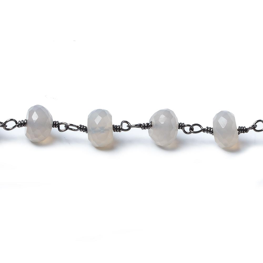 7mm Grey Chalcedony rondelle Black Gold Chain by the foot 27 pieces (ONLINE ORDER ONLY)