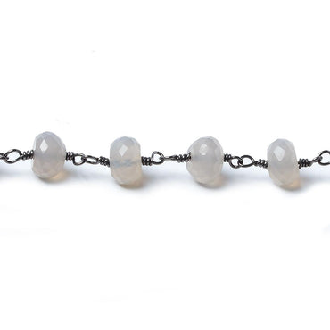 7mm Grey Chalcedony rondelle Black Gold Chain by the foot 27 pieces (ONLINE ORDER ONLY)