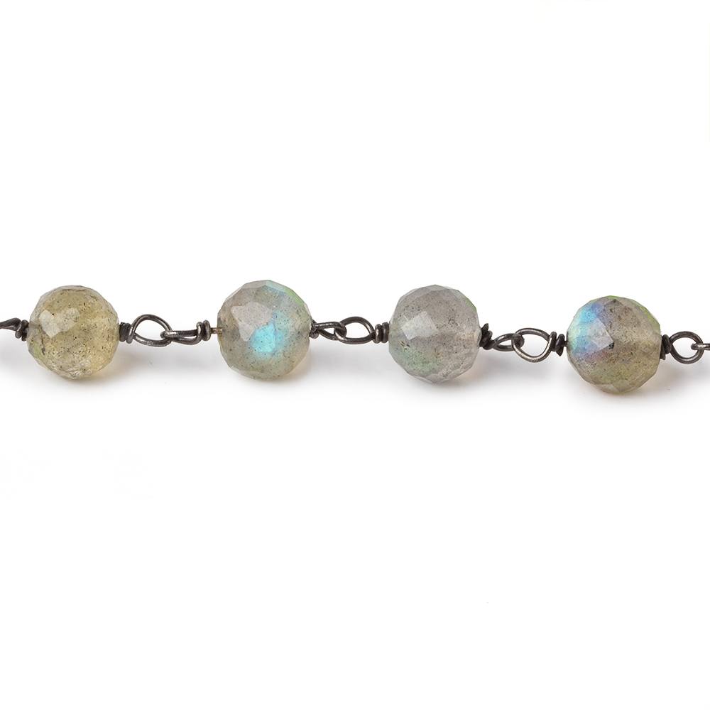 7mm Labradorite faceted round AAA Black Gold plated Silver Chain by the foot 23 beads per (ONLINE ORDER ONLY)