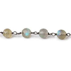 7mm Labradorite faceted round AAA Black Gold plated Silver Chain by the foot 23 beads per (ONLINE ORDER ONLY)