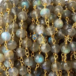 7mm Labradorite faceted round AAA Vermeil Chain by the foot 23 beads per (ONLINE ORDER ONLY)