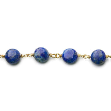 7mm Lapis Lazuli plain coin Vermeil Chain by the foot (ONLINE ORDER ONLY)