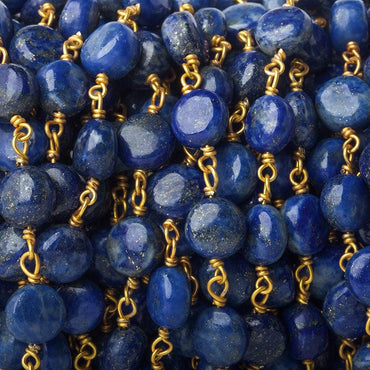 7mm Lapis Lazuli plain coin Vermeil Chain by the foot (ONLINE ORDER ONLY)