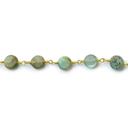 7mm Matte Labradorite plain coin Gold plated Chain by the foot 26 beads per (ONLINE ORDER ONLY)