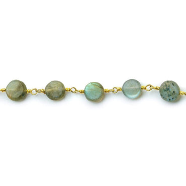 7mm Matte Labradorite plain coin Gold plated Chain by the foot 26 beads per (ONLINE ORDER ONLY)