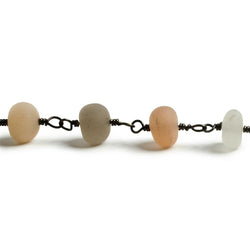7mm Matte Multi Color Moonstone rondelle Black Gold plated Chain by the foot with approximately 25 pieces (ONLINE ORDER ONLY)