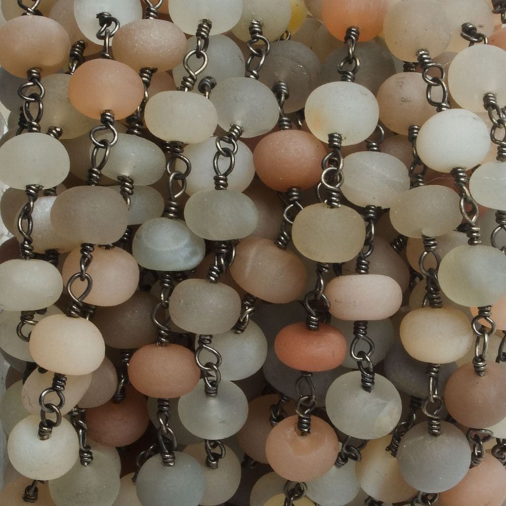 7mm Matte Multi Color Moonstone rondelle Black Gold plated Chain by the foot with approximately 25 pieces (ONLINE ORDER ONLY)