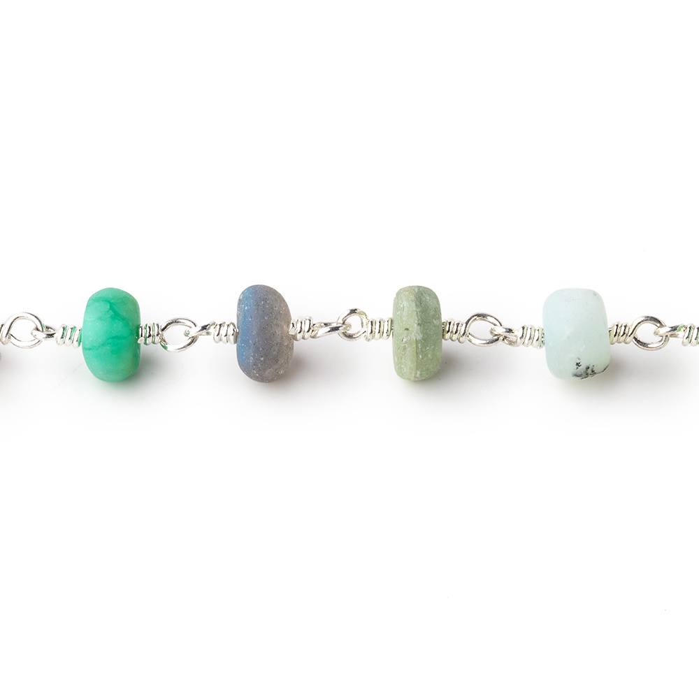 7mm Matte Multi Gem Plain Rondelles on Silver Plated Chain by the Foot 27 pcs (ONLINE ORDER ONLY)
