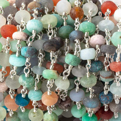 7mm Matte Multi Gem Plain Rondelles on Silver Plated Chain by the Foot 27 pcs (ONLINE ORDER ONLY)