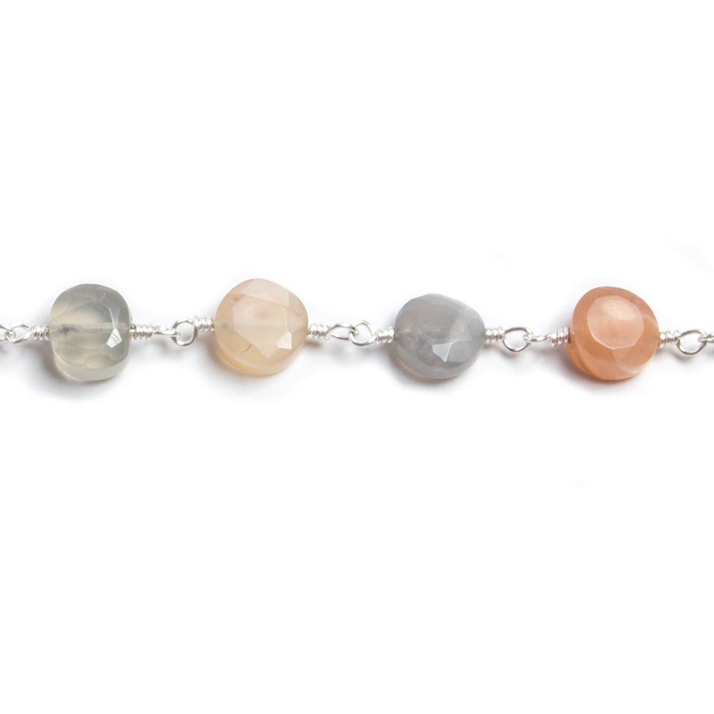 7mm Multi Color Moonstone coin Silver plated Chain by the foot 24 pieces (ONLINE ORDER ONLY)