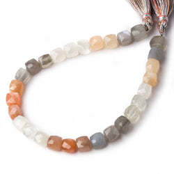 7.5mm Multi Color Moonstone Faceted Cube 8 inch 28 pcs (ONLINE ORDER ONLY)