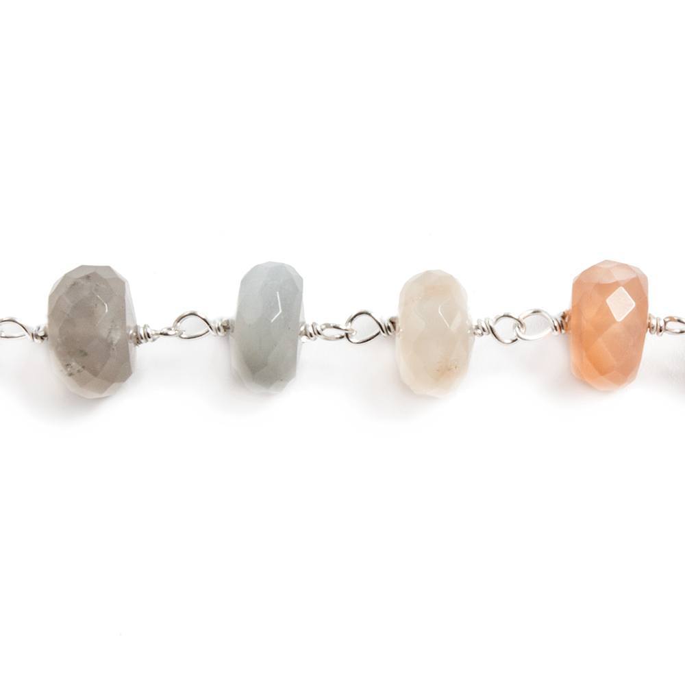 7mm Multi Moonstone faceted rondelle .925 Silver Chain 30 beads (ONLINE ORDER ONLY)