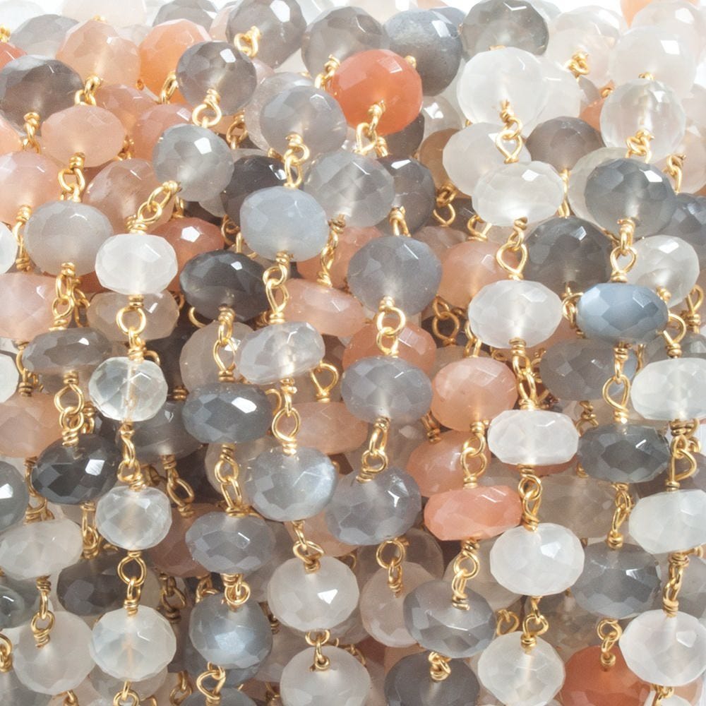 7mm Multi Moonstone faceted rondelle Vermeil Chain by the foot 30 beads (ONLINE ORDER ONLY)