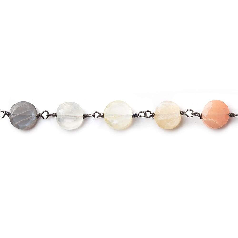 7mm MultiColor Moonstone coin Black Gold plated Chain by the foot 24 pieces (ONLINE ORDER ONLY)