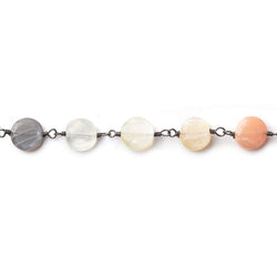 7mm MultiColor Moonstone coin Black Gold plated Chain by the foot 24 pieces (ONLINE ORDER ONLY)
